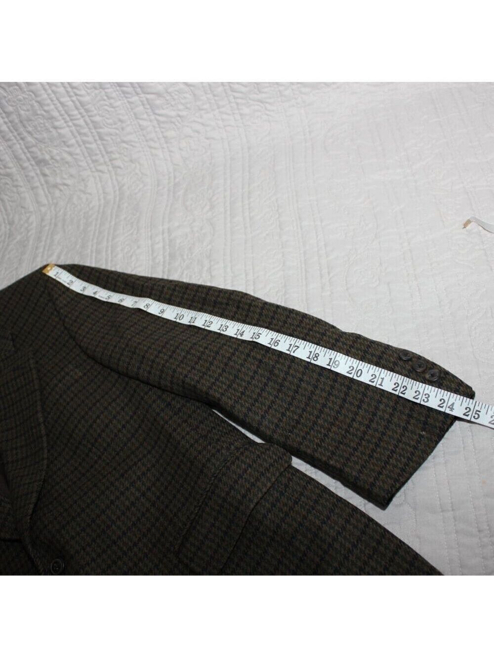 Burberrys Mens Vintage Sport Coat Wool Green Navy Houndstooth see measurements - Picture 12 of 14